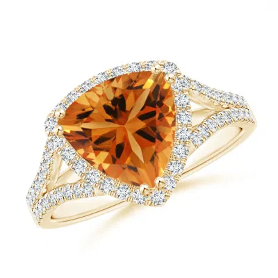 Angara Trillion Citrine Cocktail Ring With Diamond Accents In Metallic