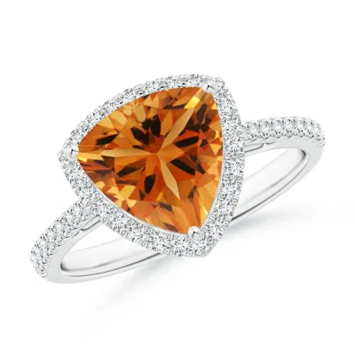 Angara Trillion Citrine Cocktail Ring With Diamond Halo In Orange