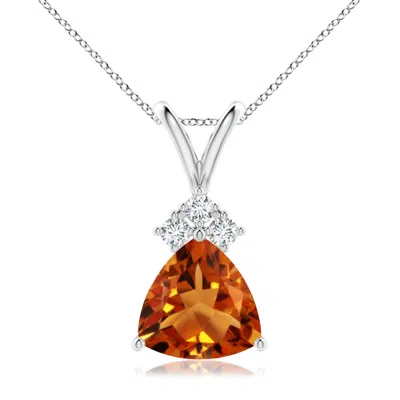Angara Trillion Citrine Solitaire Pendant With Trio Diamonds In Brown