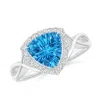 Angara Trillion Concave-cut Swiss Blue Topaz Halo Criss-cross Ring In White Gold/swiss Blue