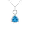 Angara Trillion Concave-cut Swiss Blue Topaz Open Halo Link Pendant In White Gold/swiss Blue