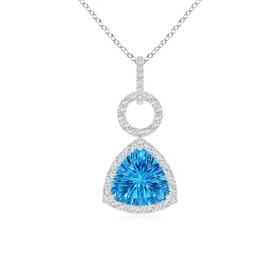 Angara Trillion Concave-cut Swiss Blue Topaz Open Halo Link Pendant