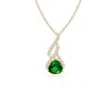 Angara Trillion Emerald Solitaire Pendant With Diamond Swirl In Yellow Gold/rich Green