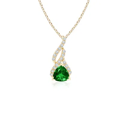Angara Trillion Emerald Solitaire Pendant With Diamond Swirl In Gold