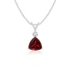 Angara Trillion Garnet Solitaire Pendant With Diamond In White Gold/rich Red