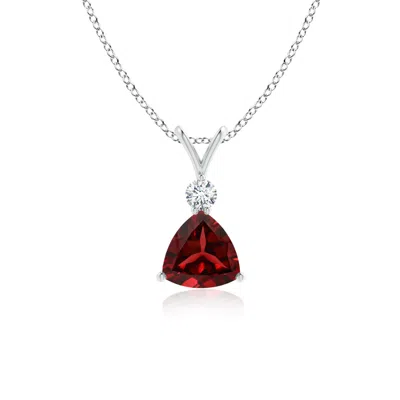 Angara Trillion Garnet Solitaire Pendant With Diamond In Red