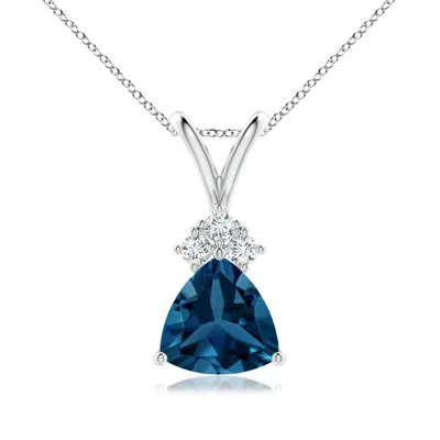 Angara Trillion London Blue Topaz Pendant With Trio Diamonds In Metallic