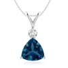 Angara Trillion London Blue Topaz Solitaire Pendant With Diamond In White Gold/greenish Blue