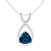 Angara Trillion London Blue Topaz Wishbone Pendant With Diamond In White Gold/deep Greenish Blue