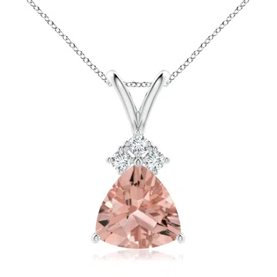 Angara Trillion Morganite Solitaire Pendant With Trio Diamonds In Brown