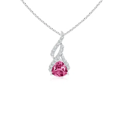 Angara Trillion Pink Sapphire Solitaire Pendant With Diamond Swirl In Metallic