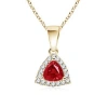 Angara Trillion Ruby And Diamond Halo Dangle Pendant In Yellow Gold/medium Red