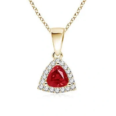 Angara Trillion Ruby And Diamond Halo Dangle Pendant In Gold