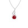 Angara Trillion Ruby Solitaire Pendant With Diamond Swirl In White Gold/medium Red