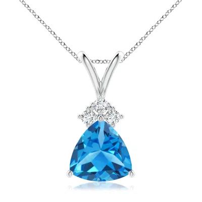 Angara Trillion Swiss Blue Topaz Solitaire Pendant With Trio Diamonds