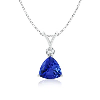 Angara Trillion Tanzanite Solitaire Pendant With Diamond In Blue