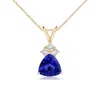 Angara Trillion Tanzanite Solitaire Pendant With Trio Diamonds In Yellow Gold/deep Rich Violet Blue