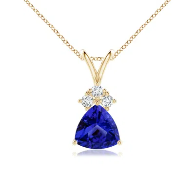 Angara Trillion Tanzanite Solitaire Pendant With Trio Diamonds In Blue