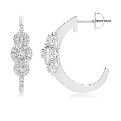Angara Triple Round Diamond Halo J-hoop Earrings In Metallic