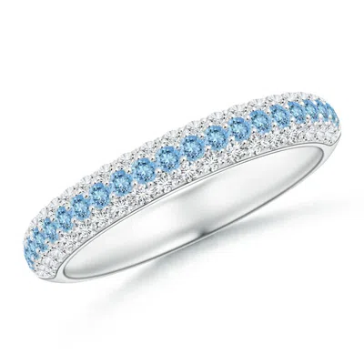 Angara Triple Row Round Aquamarine And Diamond Wedding Band