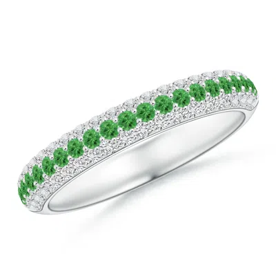 Angara Triple Row Round Tsavorite And Diamond Wedding Ring In Green
