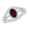 Angara Triple Shank Oval Garnet And Diamond Halo Ring In White Gold/medium Red
