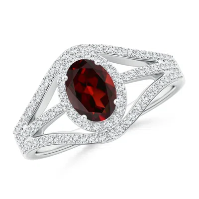 Angara Triple Shank Oval Garnet And Diamond Halo Ring In Metallic