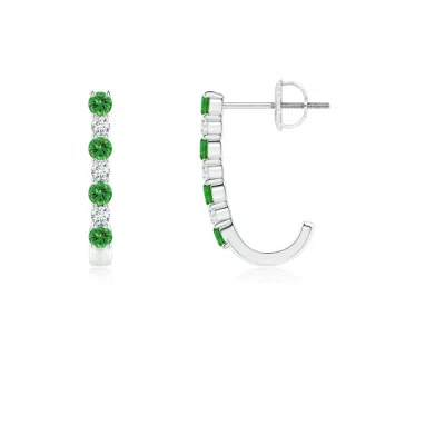 Angara Tsavorite And Diamond J-hoop Earrings In Metallic