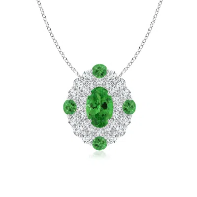 Angara Tsavorite & Diamond Two Tone Pendant With Double Halo In Metallic