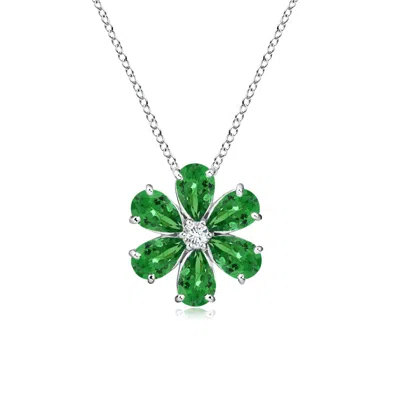 Angara Tsavorite Flower Cluster Pendant With Diamond In Metallic