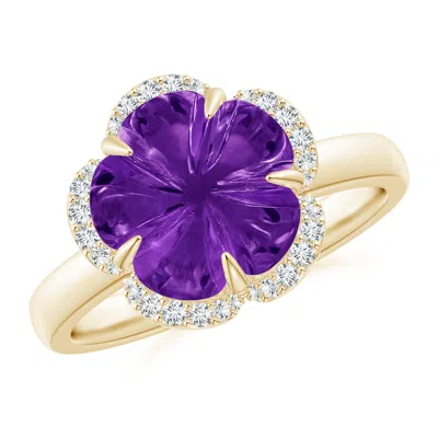 Angara Tulip-inspired Amethyst Ring With Diamond Halo In Gold