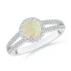 Angara Twin Shank Opal Halo Ring With Diamond Accents