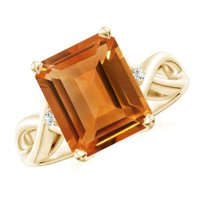 Angara Twist Shank Emerald Cut Citrine Statement Ring In Yellow