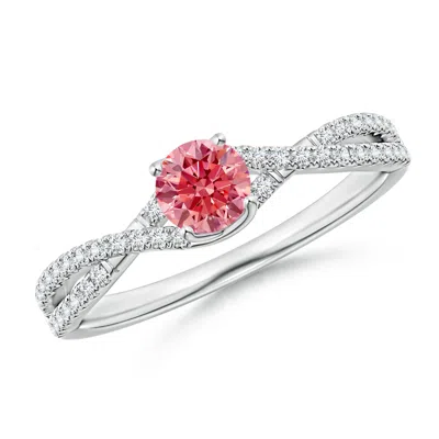 Angara Twist Shank Solitaire Round Lab-grown Fancy Intense Pink Diamond Engagement Ring In Metallic