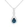 Angara Twisted Infinity Floating Lab-grown Alexandrite Drop Pendant In White Gold/bluish Green Changing To Brownish Or Pinkish Purple
