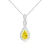 Angara Twisted Infinity Floating Lab-grown Fancy Intense Yellow Diamond Drop Pendant In White Gold/fancy Intense
