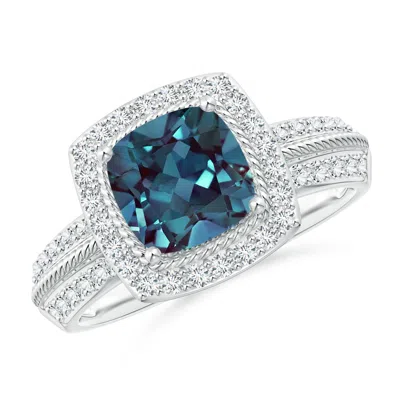 Angara Twisted Rope Cushion Lab-grown Alexandrite Halo Ring In Metallic