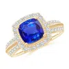 Angara Twisted Rope Cushion Tanzanite Halo Ring In Yellow Gold/rich Violet Blue