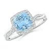 Angara Twisted Shank Cushion Aquamarine Halo Engagement Ring In White Gold/swiss Blue