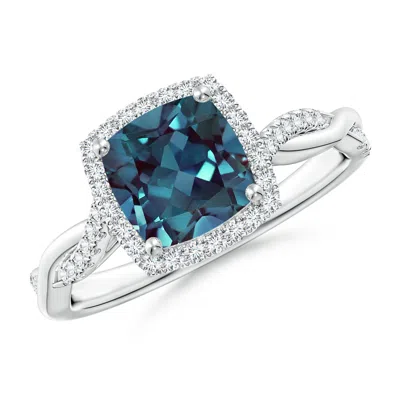 Angara Twisted Shank Cushion Lab-grown Alexandrite Halo Engagement Ring In Metallic