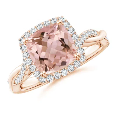 Angara Twisted Shank Cushion Morganite Halo Engagement Ring In Burgundy