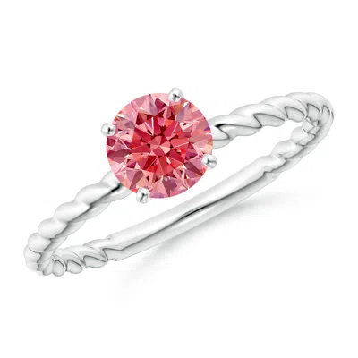 Angara Twisted Shank Round Lab-grown Fancy Intense Pink Diamond Solitaire Engagement Ring In Metallic