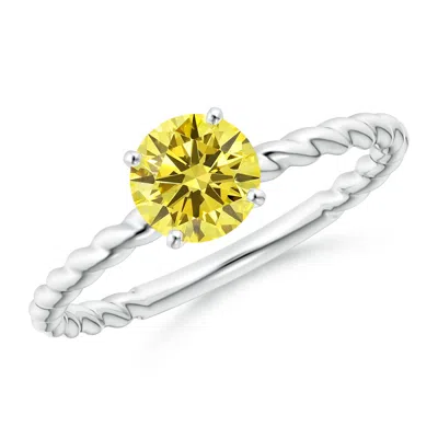 Angara Twisted Shank Round Lab-grown Fancy Intense Yellow Diamond Solitaire Engagement Ring In Metallic