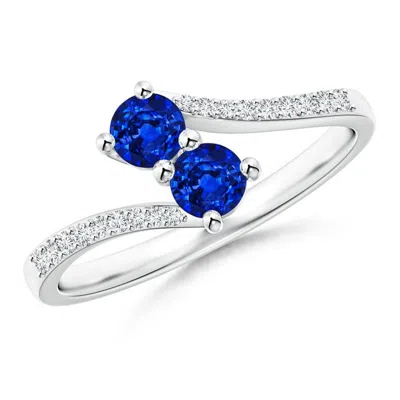 Angara Two Stone Blue Sapphire Bypass Ring With Diamond Accents In Metallic