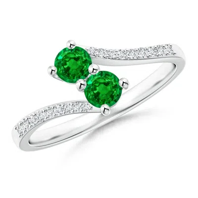 Angara Two Stone Emerald Bypass Ring With Diamond Accents In Metallic