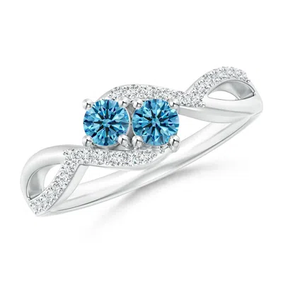 Angara Two Stone Fancy Intense Blue Diamond Split Shank Bypass Ring In White