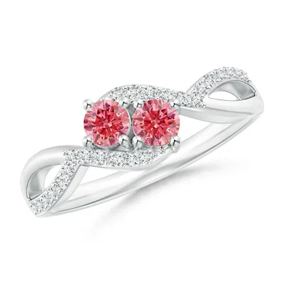 Angara Two Stone Fancy Intense Pink Diamond Split Shank Bypass Ring In White