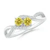 Angara Two Stone Fancy Intense Yellow Diamond Split Shank Bypass Ring In White Gold/fancy Intense