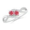 Angara Two Stone Lab-grown Fancy Intense Pink Diamond Split Shank Bypass Ring In White Gold/fancy Intense