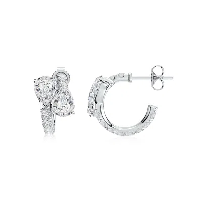 Angara Two-stone Pear Diamond Bypass Hoop Earrings